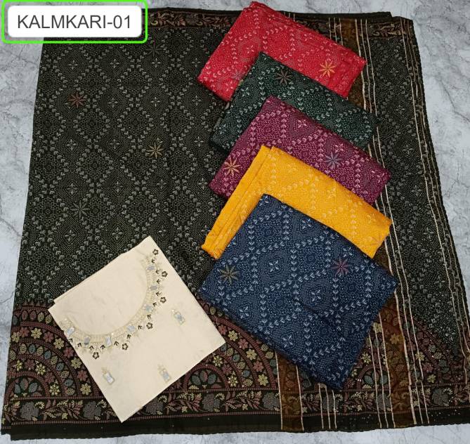 Kalmkari 01 kalpatru Muslin Printed Designer Sarees Wholesale Clothing Suppliers In India